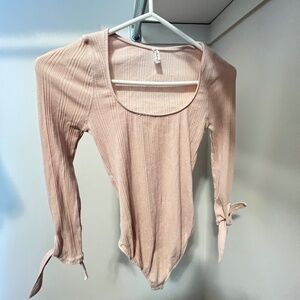 Free People Long Sleeve Pink Ribbed Bodysuit - Size XS